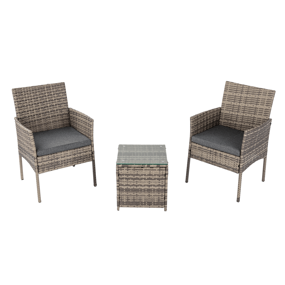 3Pcs PE Rattan Outdoor Furniture Chair Set - Mixed Grey - Direct On Sale