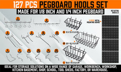 4x Peg Boards & 127Pc Pegboard Hooks Set