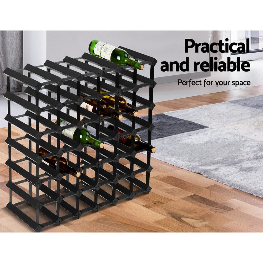 42 Bottle Wine Rack Timber Wooden Storage Holders Cellar Black - Direct On Sale