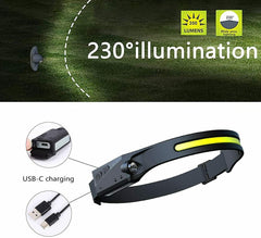 USB Rechargeable Headlamp LED Motion Sensor Head Torch