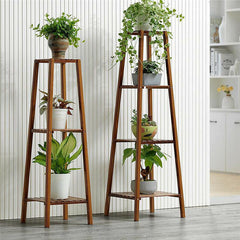 Bamboo 2 Tier Tall Plant Stand Pot Holder Small Space Table Garden Planter Brown