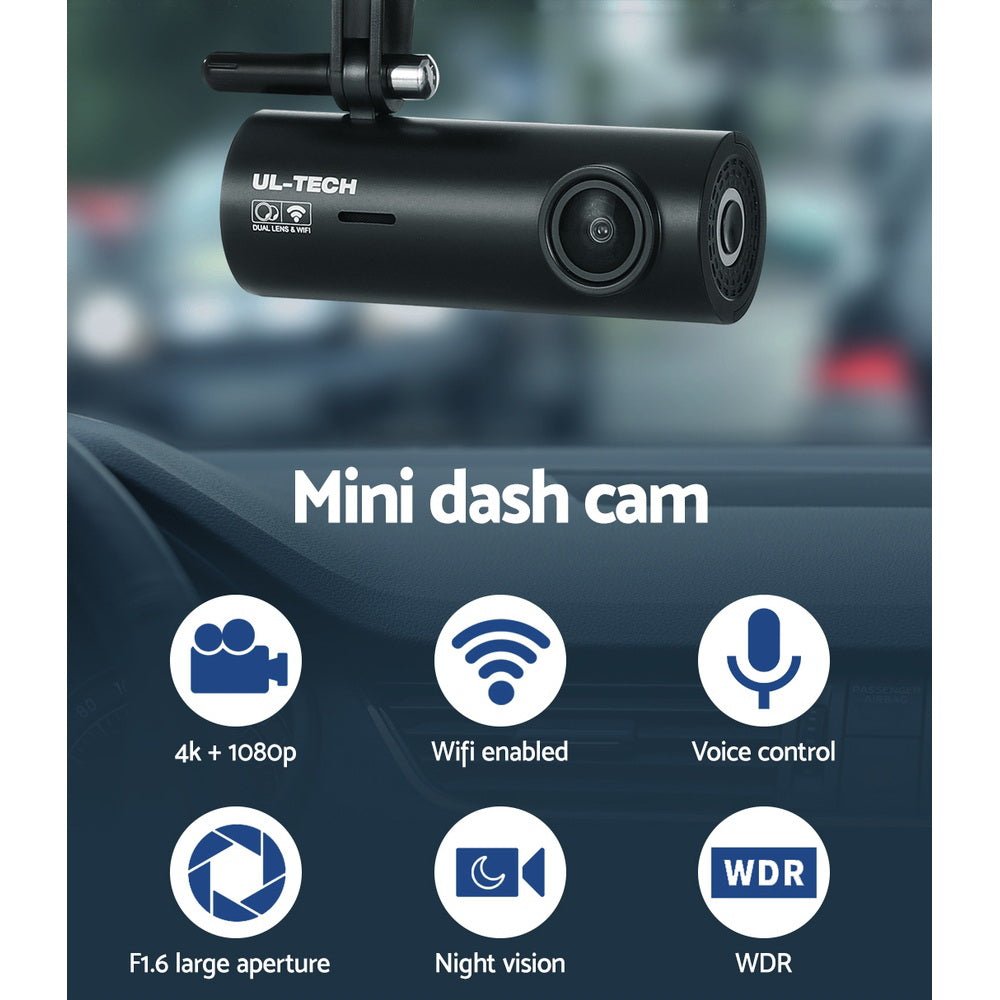 4K Dash Camera Front and Rear Dash Cam DVR WiFi Free Hardwire 64GB Card - Direct On Sale