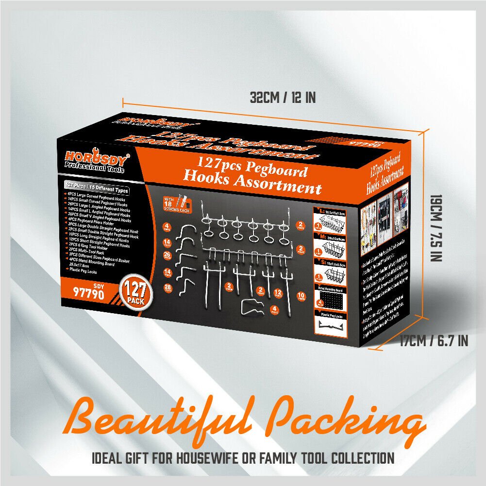 4x Peg Boards & 127Pc Pegboard Hooks Set - Direct On Sale