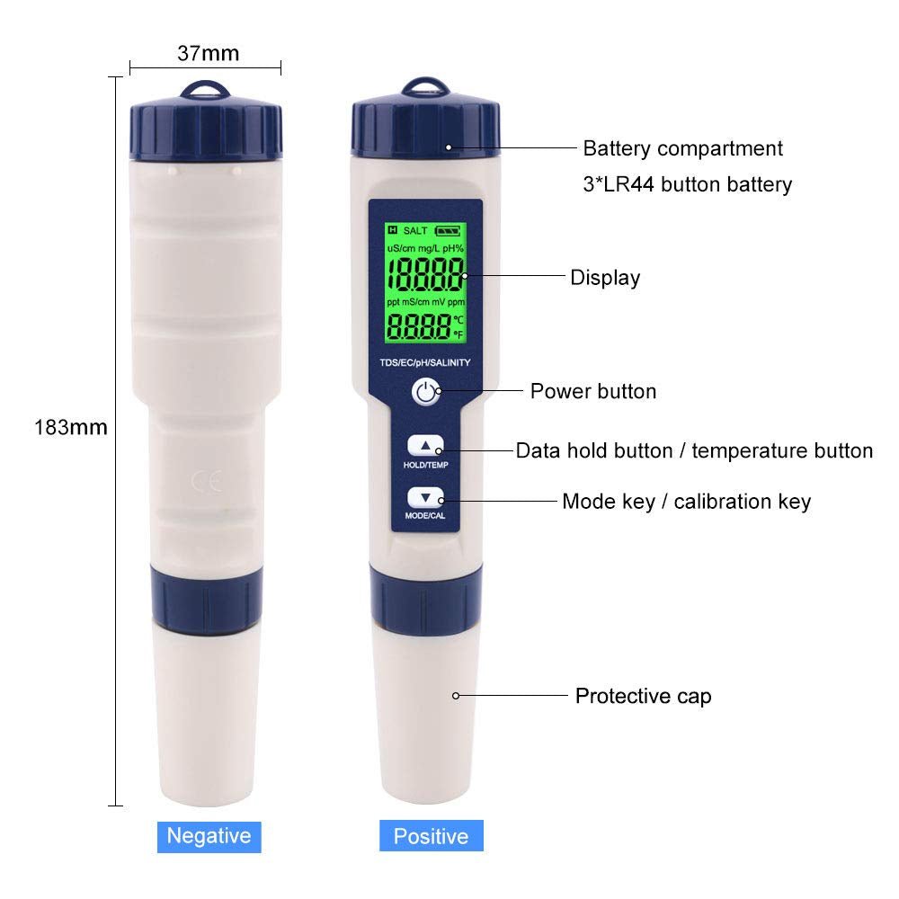 5 in 1 High Accuracy Digital Pen pH Tester for Water - Direct On Sale