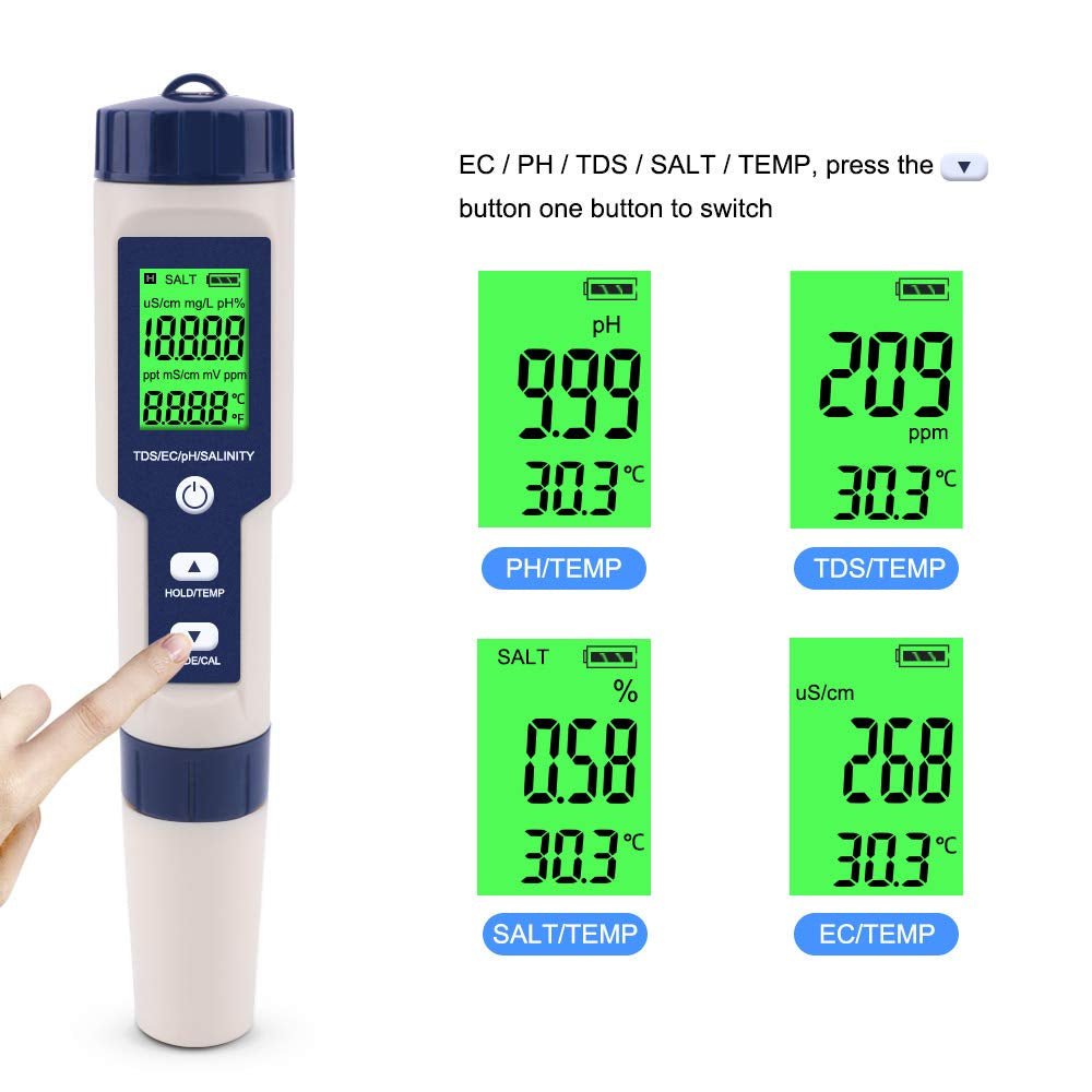 5 in 1 High Accuracy Digital Pen pH Tester for Water - Direct On Sale