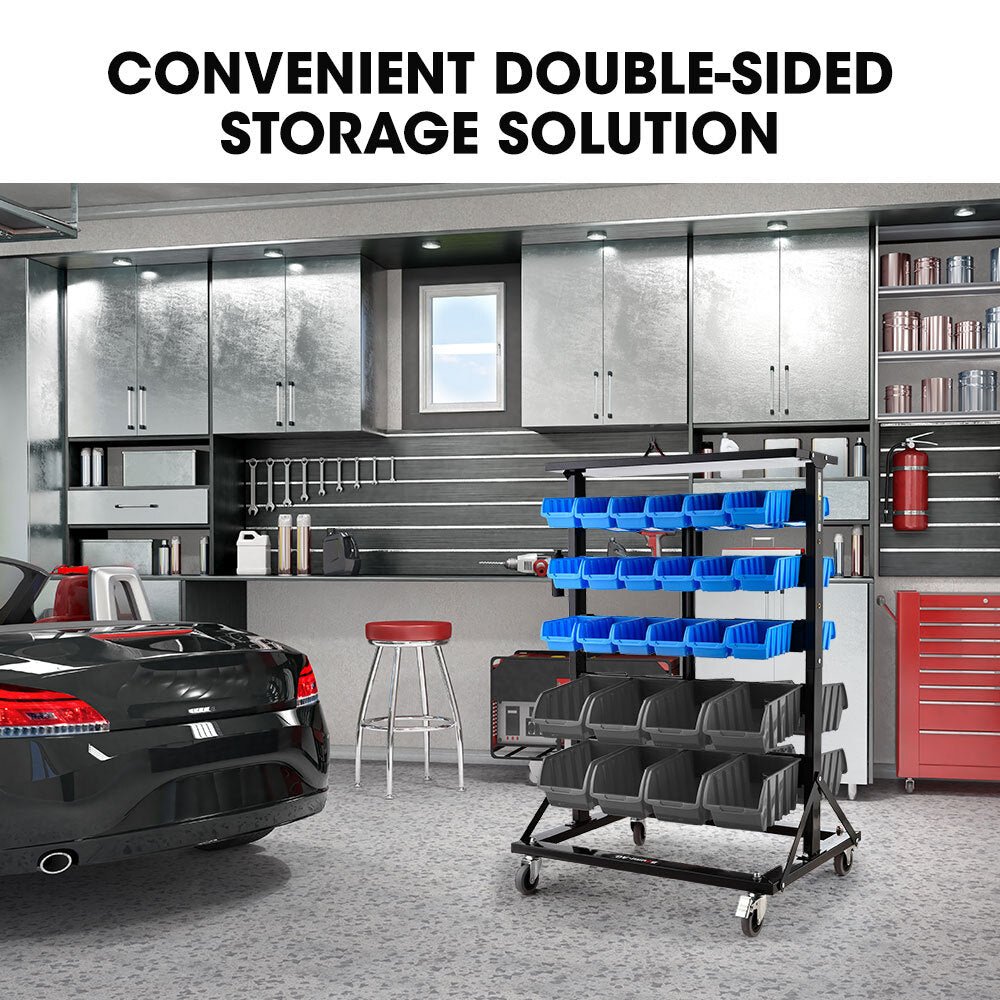 52 Parts Bin Rack Storage System Mobile Double - Sided Industrial Shelving - Blue - Direct On Sale