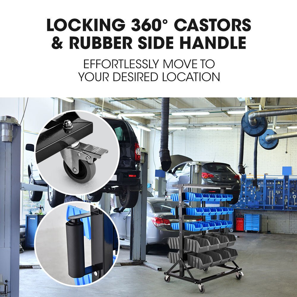 52 Parts Bin Rack Storage System Mobile Double - Sided Industrial Shelving - Blue - Direct On Sale