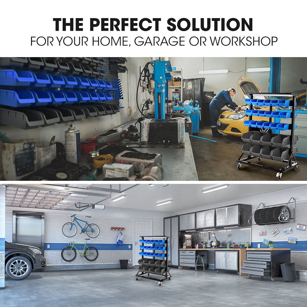 52 Parts Bin Rack Storage System Mobile Double - Sided Industrial Shelving - Blue - Direct On Sale