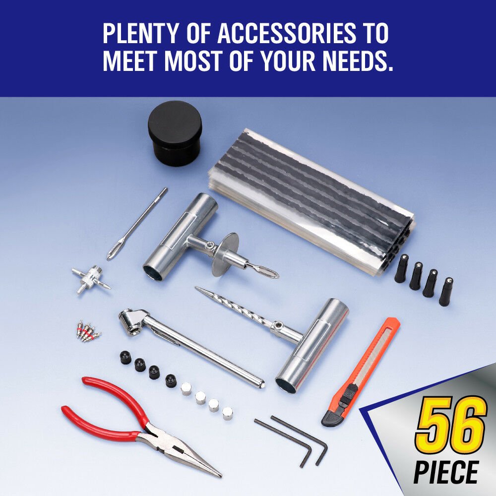 56 - Piece Tyre Repair Kit Puncture Puncture Tube Recovery Plugs Heavy Duty 4WD - Direct On Sale
