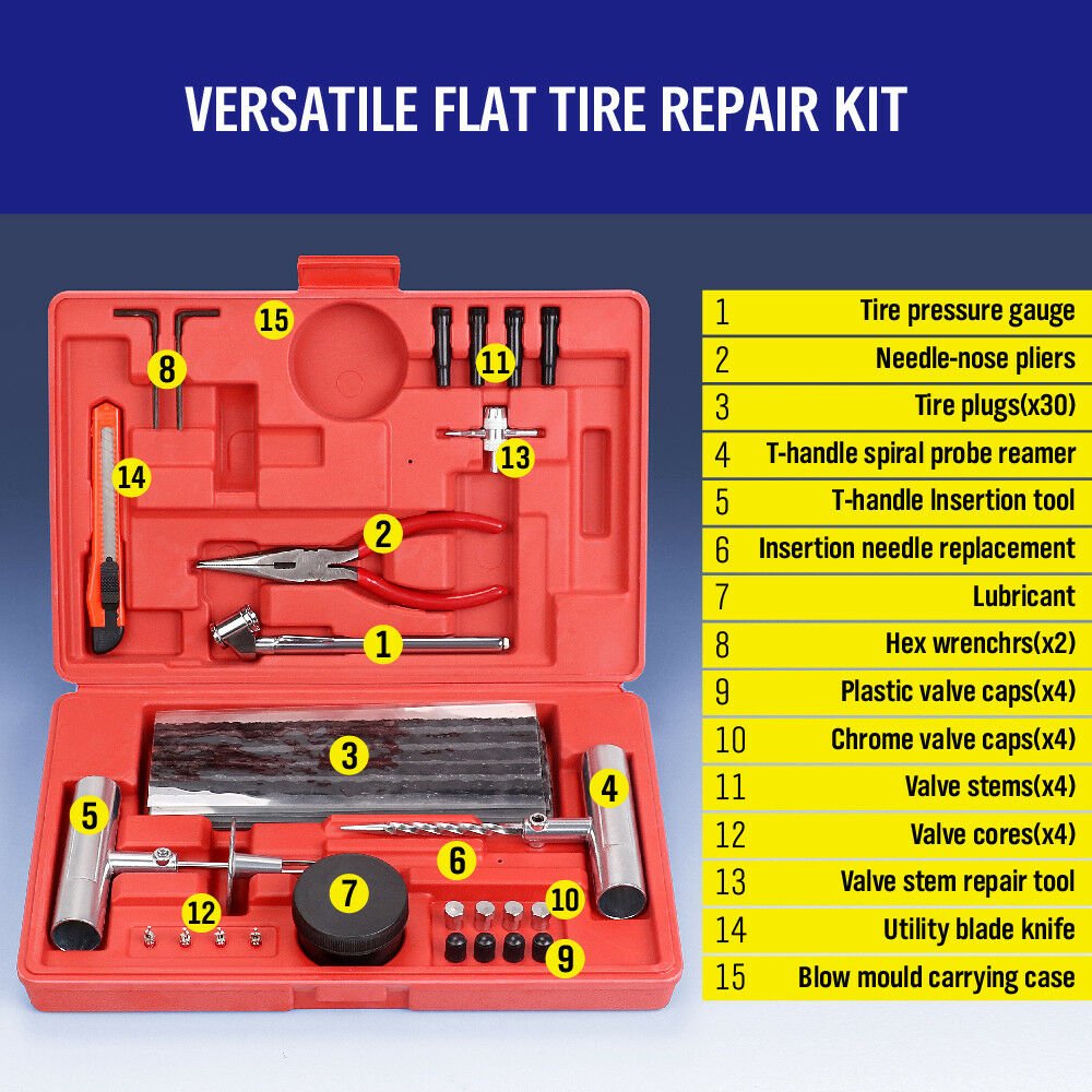 56 - Piece Tyre Repair Kit Puncture Puncture Tube Recovery Plugs Heavy Duty 4WD - Direct On Sale