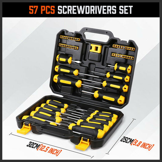 57 Pcs Magnetic Screwdriver Set Slotted Phillips Hex Pozidriv Torx Bits with Degausser - Direct On Sale