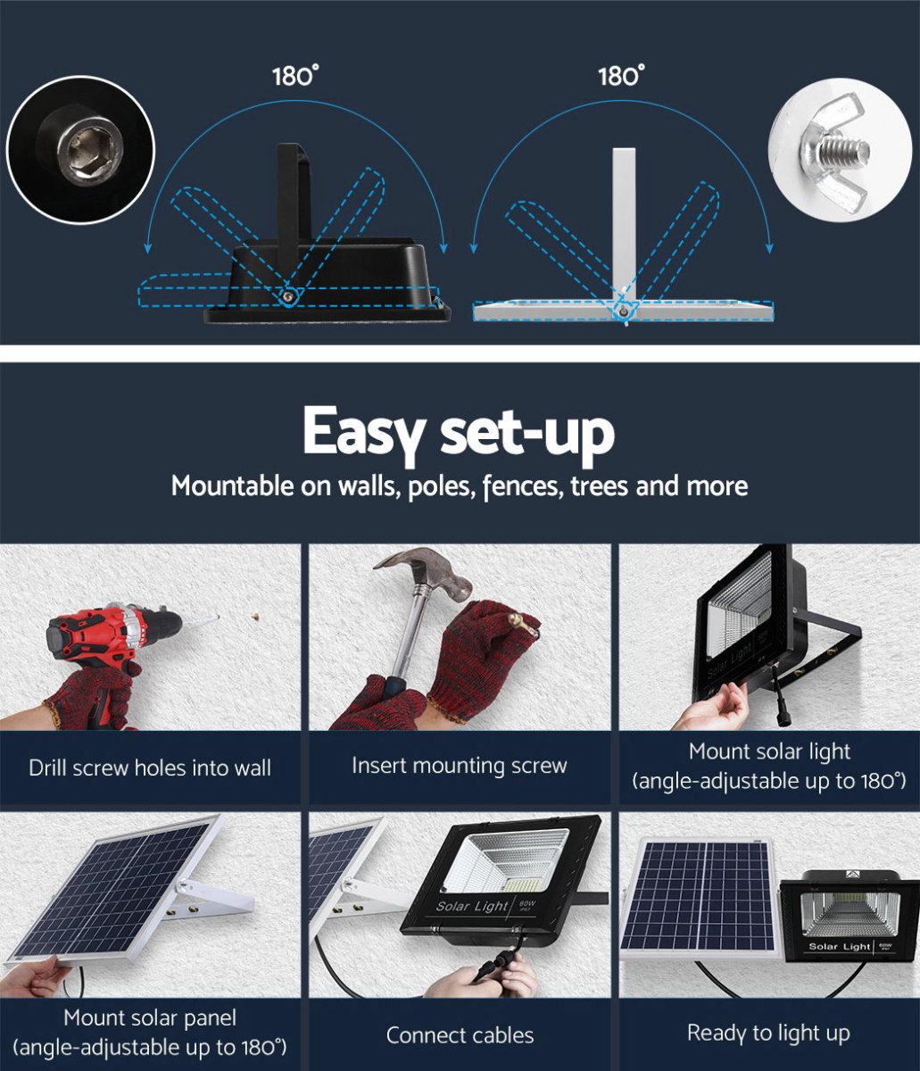 60W LED Solar Lights Street Flood Light W/ Remote - Direct On Sale