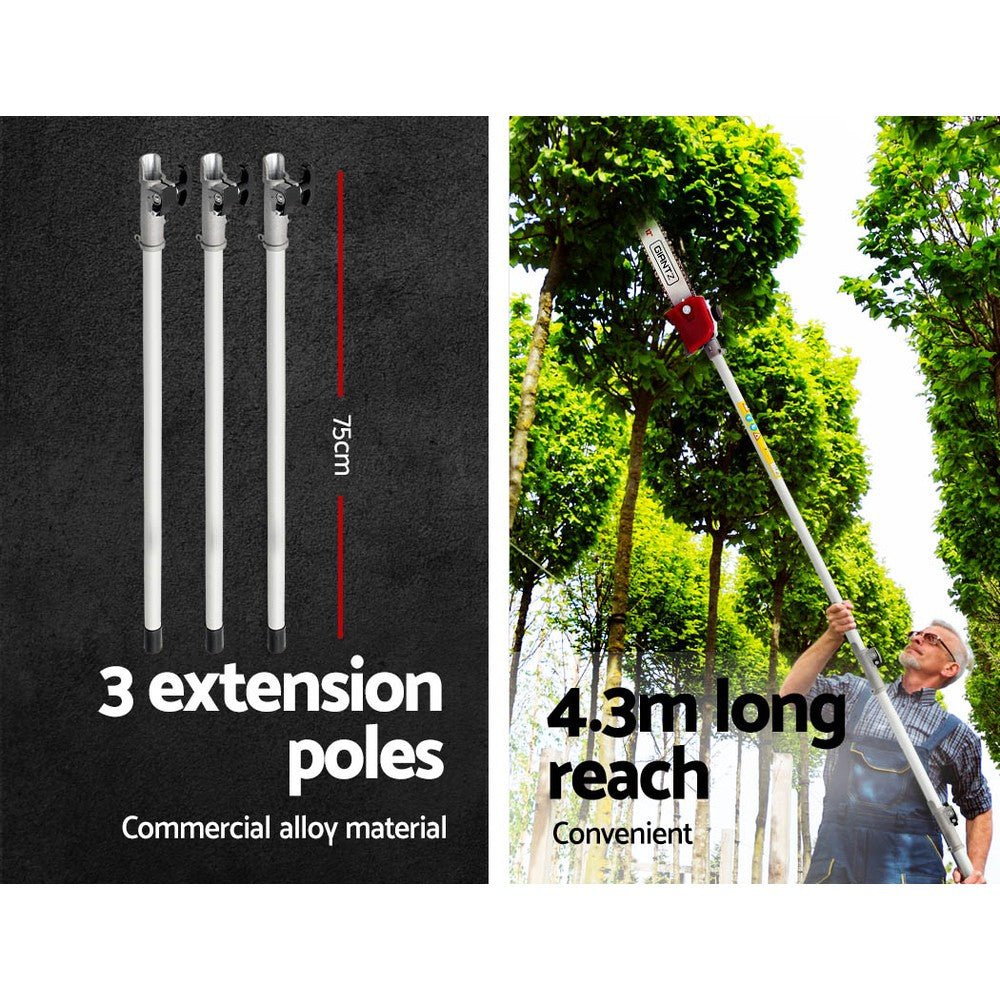 65CC Petrol Pole Chainsaw Hedge Trimmer Long Reach Pruner Chain Saw 1 Yr Warranty - Direct On Sale