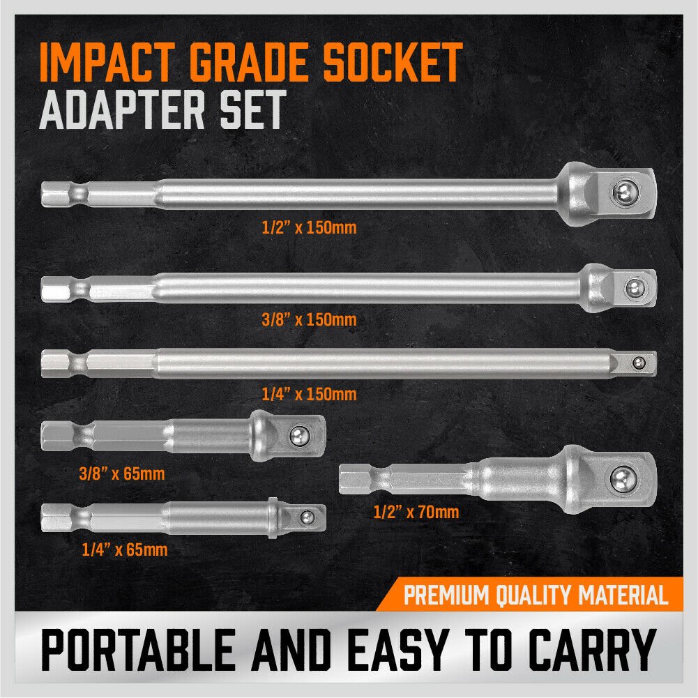 6Pc Drill Socket Adapter Set Long Short Combination Extension Impact Nut Driver - Direct On Sale