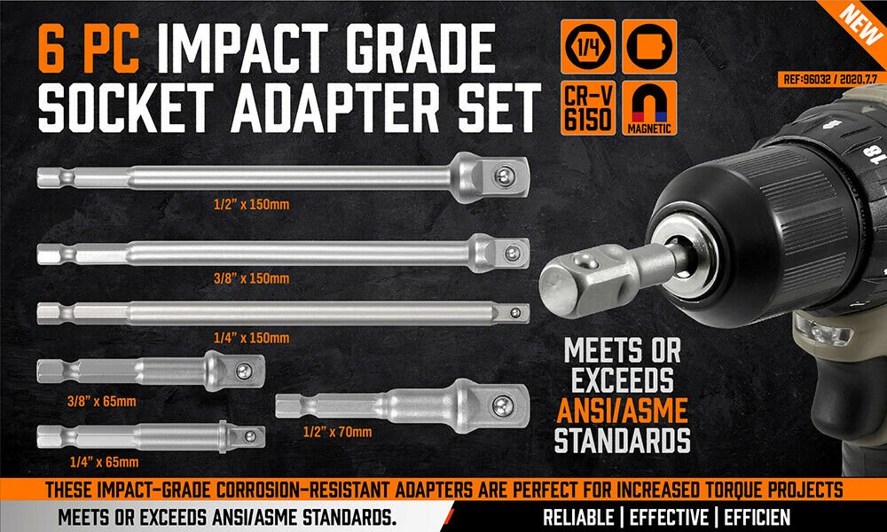 6Pc Drill Socket Adapter Set Long Short Combination Extension Impact Nut Driver - Direct On Sale