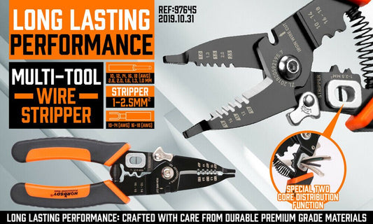 8" Wire Stripping Tool Wire Cutter Hand Crimping Pliers Strip Cutter Insulated - Direct On Sale