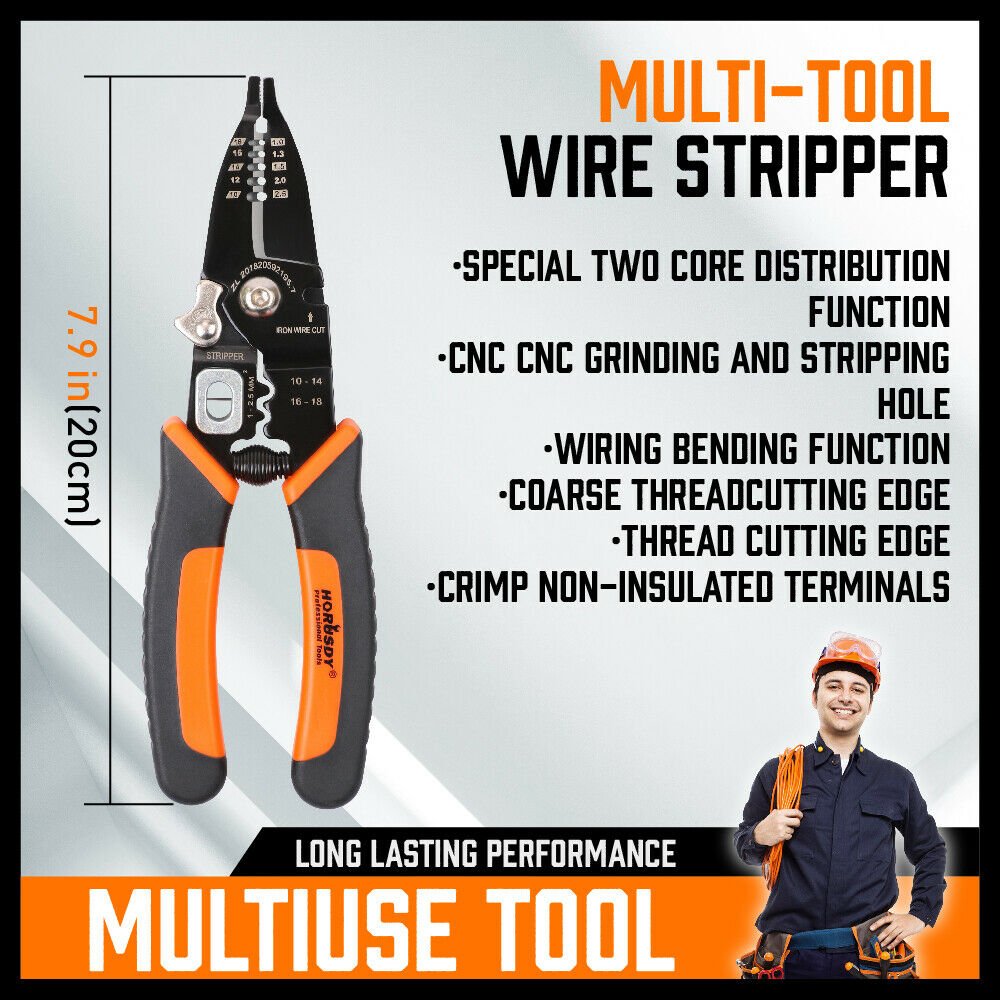 8" Wire Stripping Tool Wire Cutter Hand Crimping Pliers Strip Cutter Insulated - Direct On Sale
