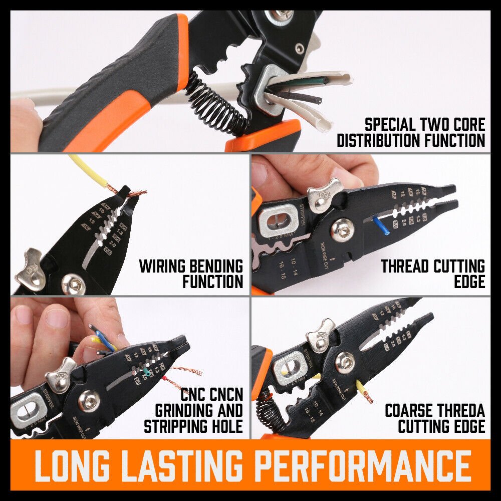 8" Wire Stripping Tool Wire Cutter Hand Crimping Pliers Strip Cutter Insulated - Direct On Sale