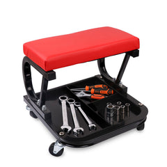 Rolling Garage Creeper Stool Seat With Tray Workshop Mechanic Stool Repair Storage