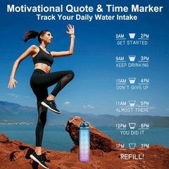 1L Water Bottle Motivational Drink Flask With Time Markings BPA Free Sport Gym