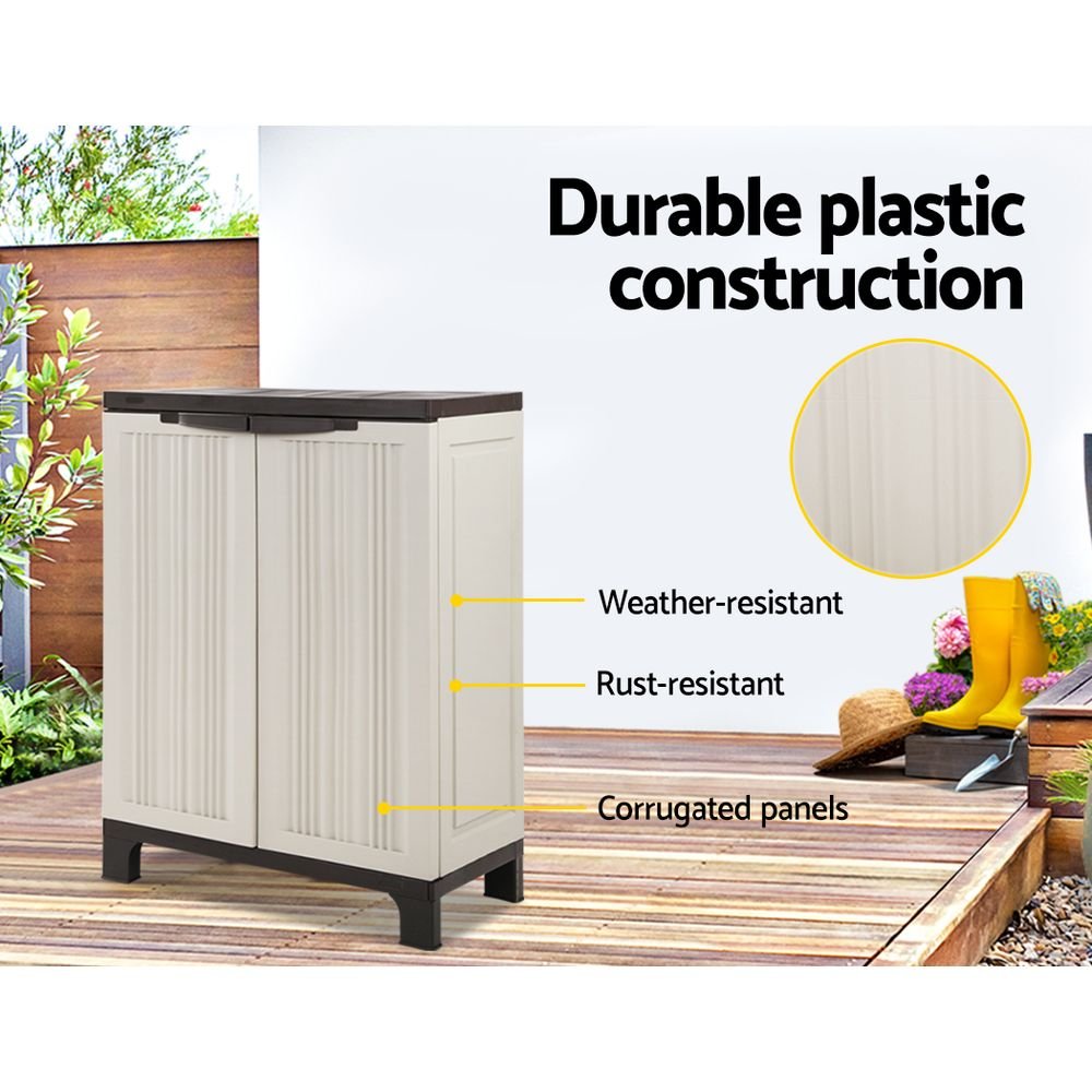 92cm Outdoor Storage Cabinet Box Lockable Cupboard Sheds Garage Adjustable Beige - Direct On Sale