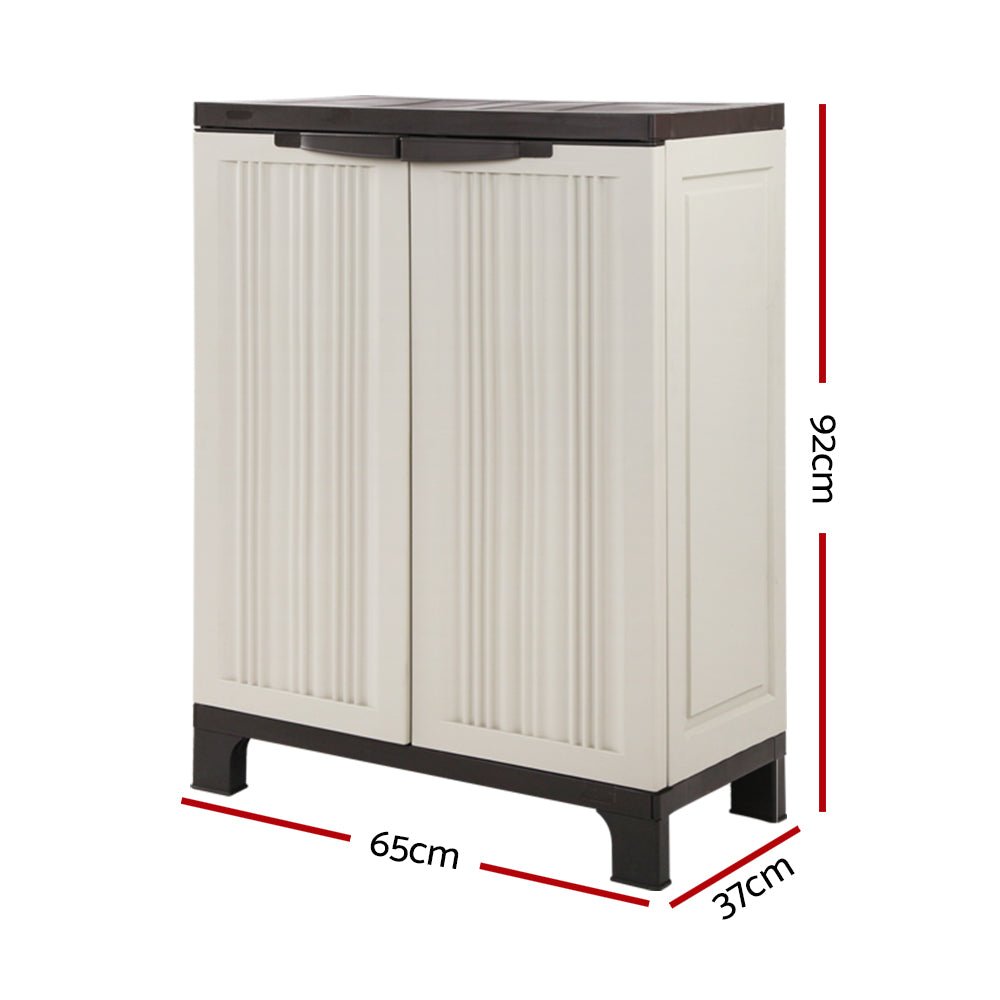 92cm Outdoor Storage Cabinet Box Lockable Cupboard Sheds Garage Adjustable Beige - Direct On Sale