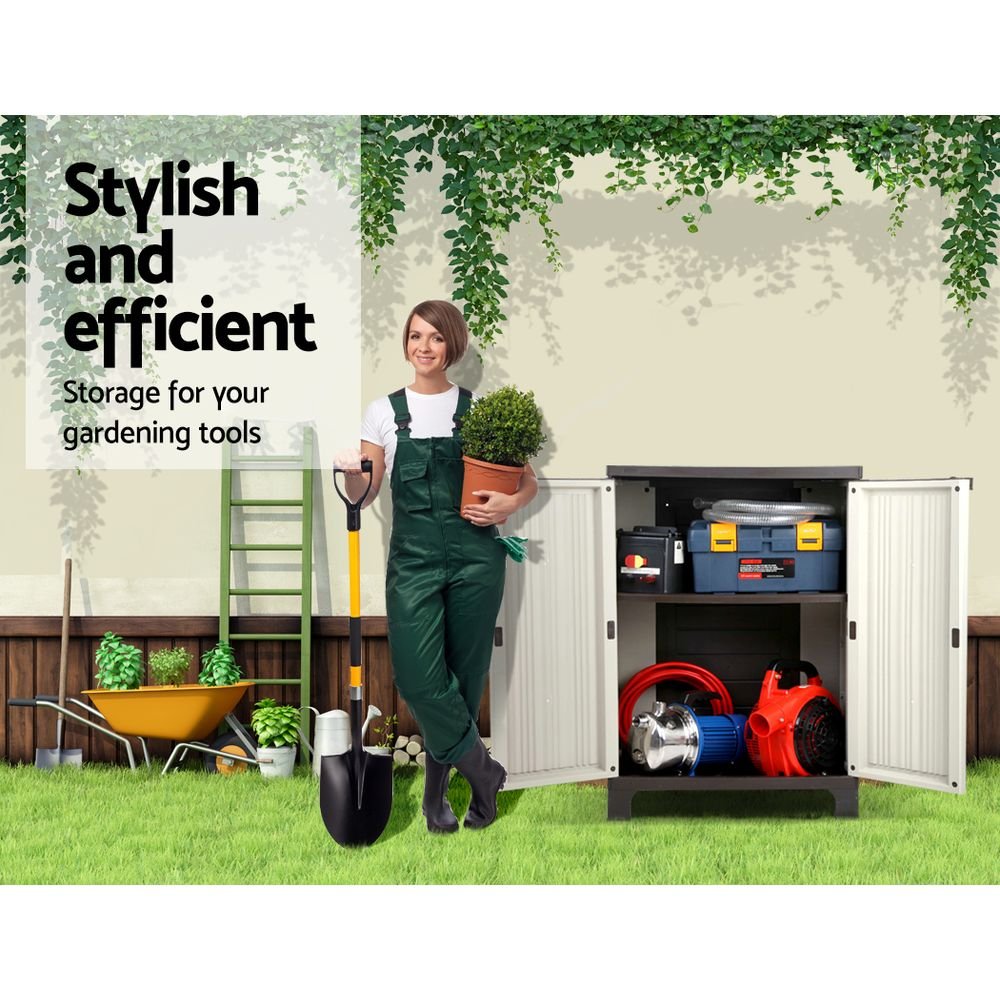 92cm Outdoor Storage Cabinet Box Lockable Cupboard Sheds Garage Adjustable Beige - Direct On Sale