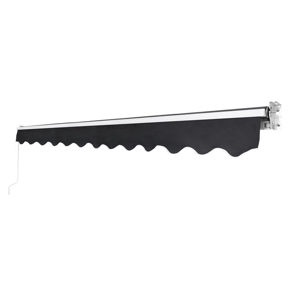 Grey patio awning extended from a house wall