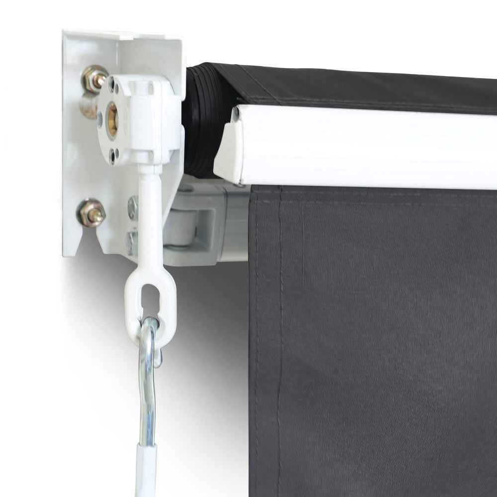 Retractable folding arm awning providing patio shade