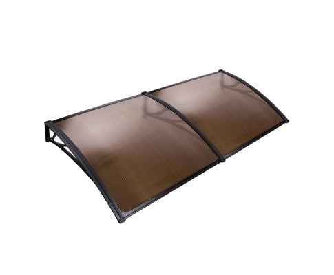 Brown DIY awning mounted above a window