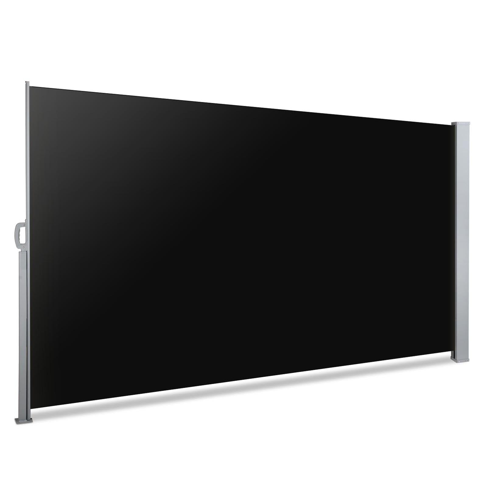 Black retractable side awning privacy screen on a balcony