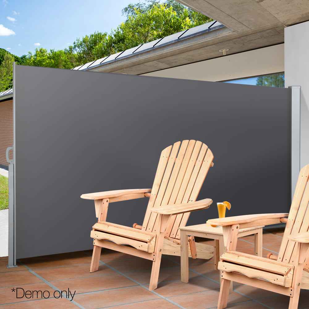 Grey retractable side awning fully extended
