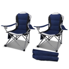 2X Camping Chairs Folding Arm Chair Portable Outdoor Garden Fishing