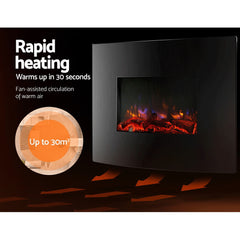2000W Wall Mounted Electric Fireplace Fire Log Wood Heater Realistic Flame