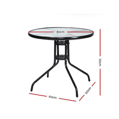 Outdoor Dining Table Bar Setting Steel Glass 70CM