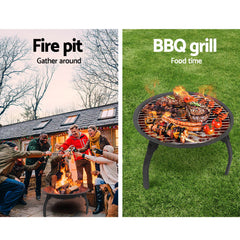 22" Fire Pit BBQ Charcoal Smoker Portable Outdoor Camping Pits Patio Fireplace