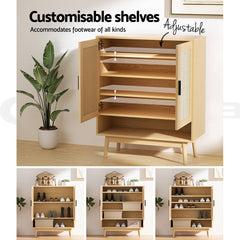 Shoe Cabinet Rattan Shoes Storage Rack Organiser Wooden Cupboard Shelf
