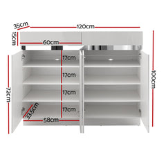 High Gloss  Shoe Cabinet Storage Rack Cupboard White Drawers -120cm