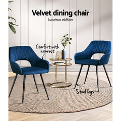 Caitlee Velvet Dining Chairs Set of 2 - Blue