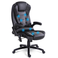 8 Point PU Leather Reclining Massage Office Chair - Black