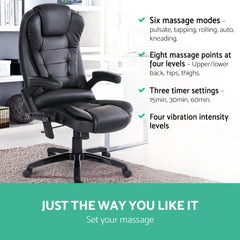 8 Point PU Leather Reclining Massage Office Chair - Black