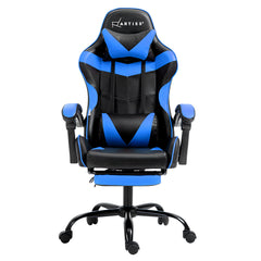 Office Chair Leather Gaming Chairs Footrest Recliner Study Work Blue