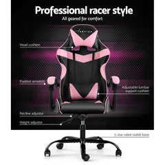 Office Chair Gaming Chair Computer Chairs Recliner PU Leather Seat Armrest Black Pink
