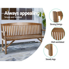 Wooden Garden Bench Chair Natural Outdoor Furniture Décor Patio Deck 3 Seater