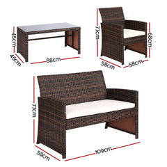 Set of 4 Outdoor Lounge Setting Rattan Patio Wicker Dining Set Brown