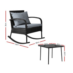 3 Piece Outdoor Chair Furniture Rocking Set