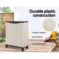92cm Outdoor Storage Cabinet Box Lockable Cupboard Sheds Garage Adjustable Beige