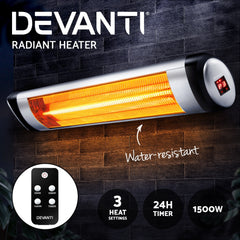 Electric Infrared Patio Heater Radiant Strip Indoor Outdoor Heaters Remote Control 1500W