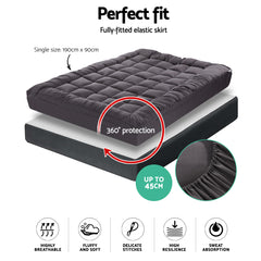 Bamboo Charcoal Pillowtop Mattress Topper 1000GSM with Protector Cover