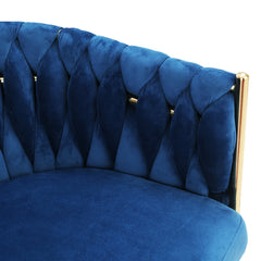 Velvet Upholstered Woven Back Armrest Blue Dining Chair